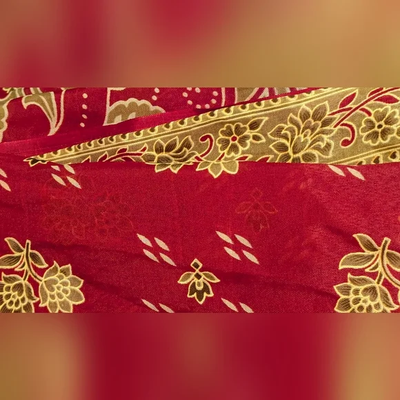 Vintage XL Fabric Panel 180" x 40" SARI Wearable Sewing Gold Scarlet - Picture 2 of 6